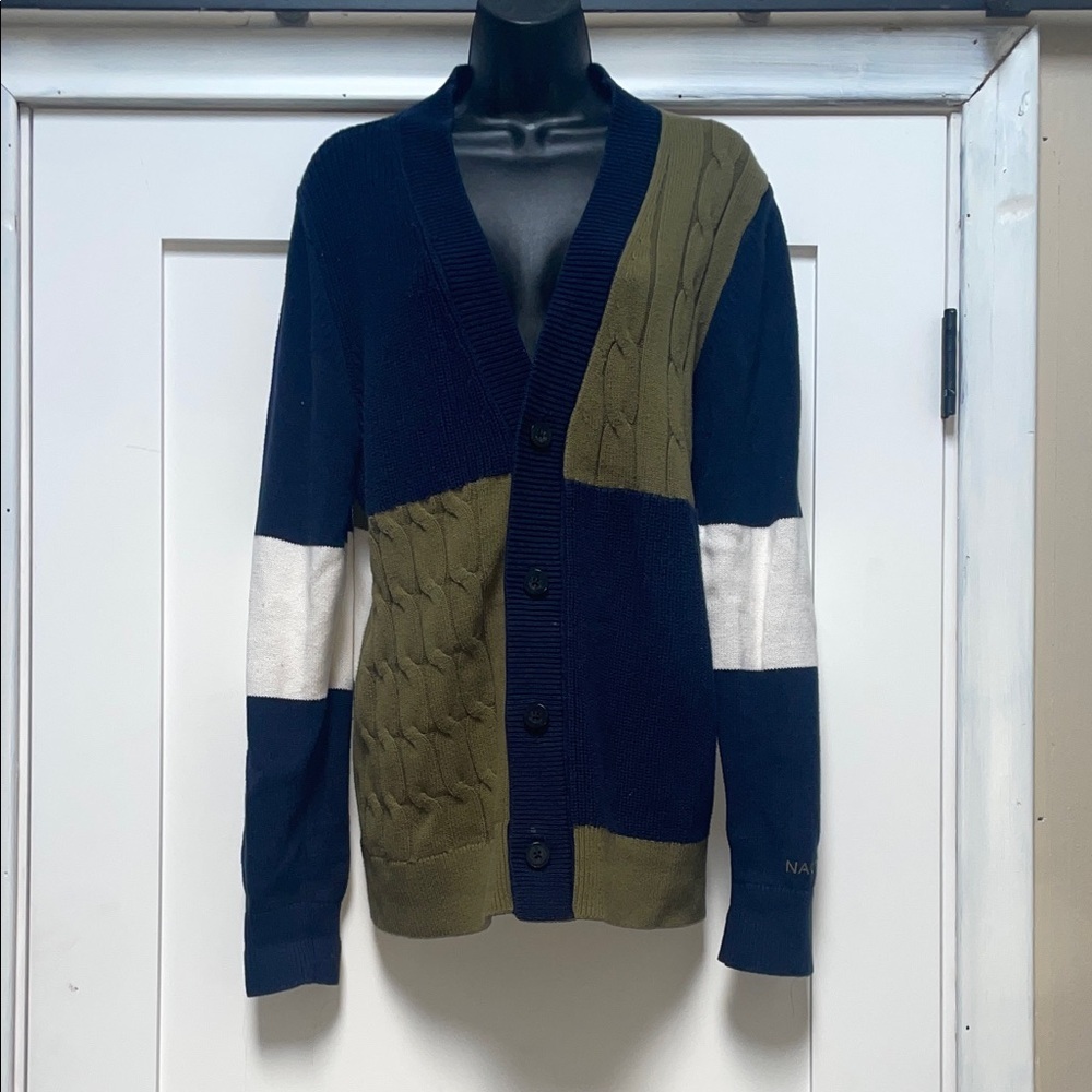 Nautica Men's Cardigan in Navy, Olive, and White
